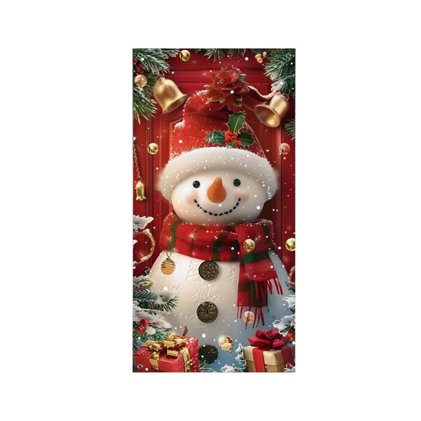 Bandera Navideña para Puerta, Diseño de Papá Noel y Muñeco de Nieve, de Poliéster, 35 X 71 Pulgadas, para Colgar En La Pared Del Porche Delantero, Decoración Festiva para Exteriores E Interiores, par