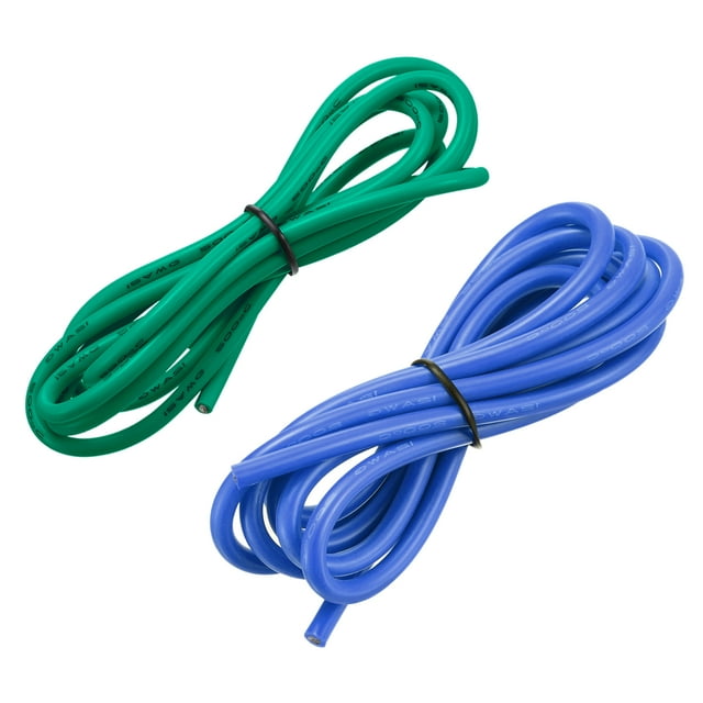 12 Calibre Silicona Cable 12AWG Eléctrico Cable Trenzado Cable Flexible Estañado Cobre Cable Alta Temperatura Conexión Cable Azul y Verde 1,5 m/4,92 Pies 2uds