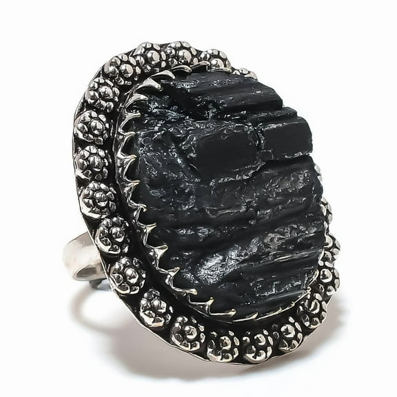 Black Tourmaline 925 Sterling Silver Gemstone Handmade Jewelry Ring Size 9