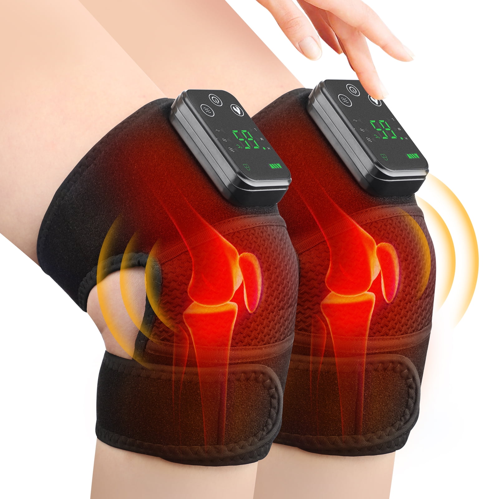 Cordless Heated Knee Massager, 3-in-1 Knee Shoulder Elbow Massager with Heat for Relief, Portable Wireless Heated Knee Brace Wrap Relax For Office, Study, 2PCS
