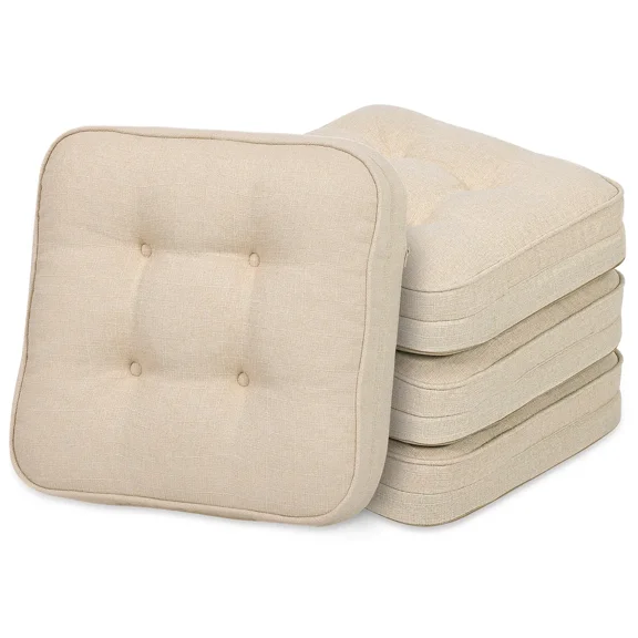 Baibu Memory Foam Chair Cushions Set of 4, Dual Layer Dining Seat Pads with Non-Slip Bottom and Washable Cover, 16 x 16 x 3.5 inches, Beige