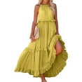 thumbnail image 2 of Zmoon Women's Bohemian Long Solid Color Sleeveless Halter Neck Ruffle Beach Style Dress, 2 of 9