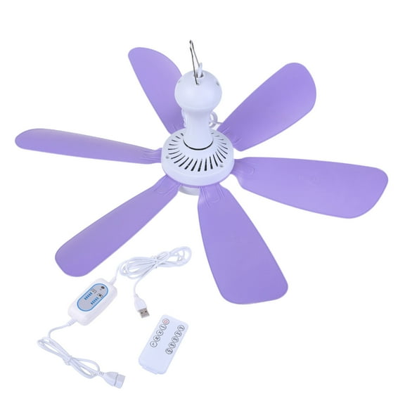 Quiet 6 Blade USB Operated Hanging Fan Remote Timers Function 4 Speed Camp Bed Cooling