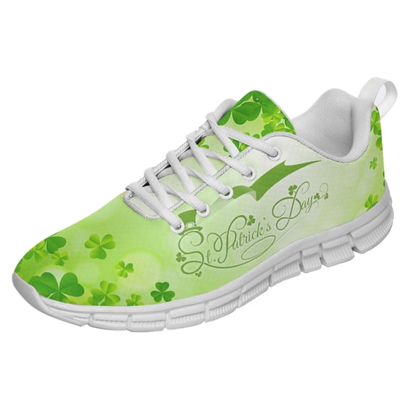 St Patricks Day Shoes for Women Breathable Running Sneakers Men Green Four Leaf Clover Shoes for Irish Festival Gift White Size 3.5
