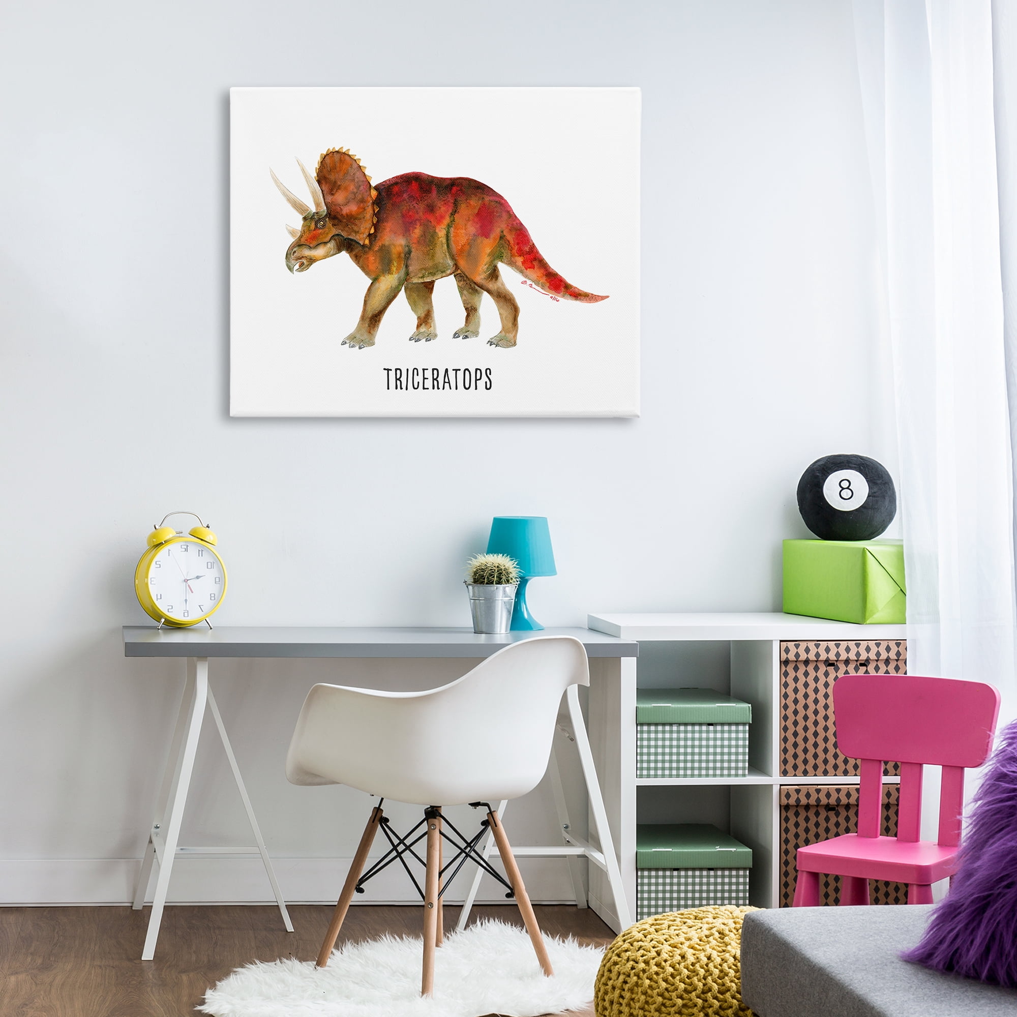 Stupell Industries Triceratops Dinosaur Learning Animals Painting Wrapped Canvas Art Print Wall Art, 40 x 30