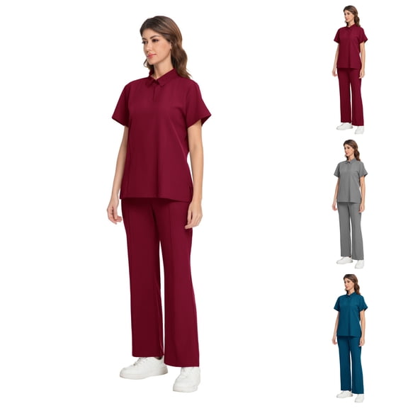 Hearthz Women's Scrubs Set Stretch V-Neck Scrub Top & Jogger Pant Scrubs for Women Set