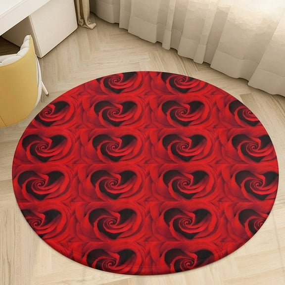 Red Rose Round Area Rugs for Bedroom Living Room, 4FT Soft Indoor Circle Carpets, Carpet Home Decor Floor Mat