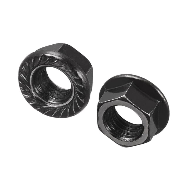 Unique Bargains M10 Serrated Flange Hex Lock Nuts, Carbon Steel Black Oxide Finished 100 Pack