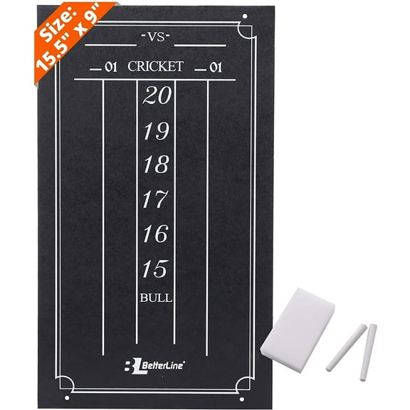 Large Professional Scoreboard Chalkboard for Cricket and 01 Darts Games - 15.5" x 9" Inch (39.3 x 22.9 cm) - Black Board - Eraser and 2 Chalk Pieces Included - by BetterLine