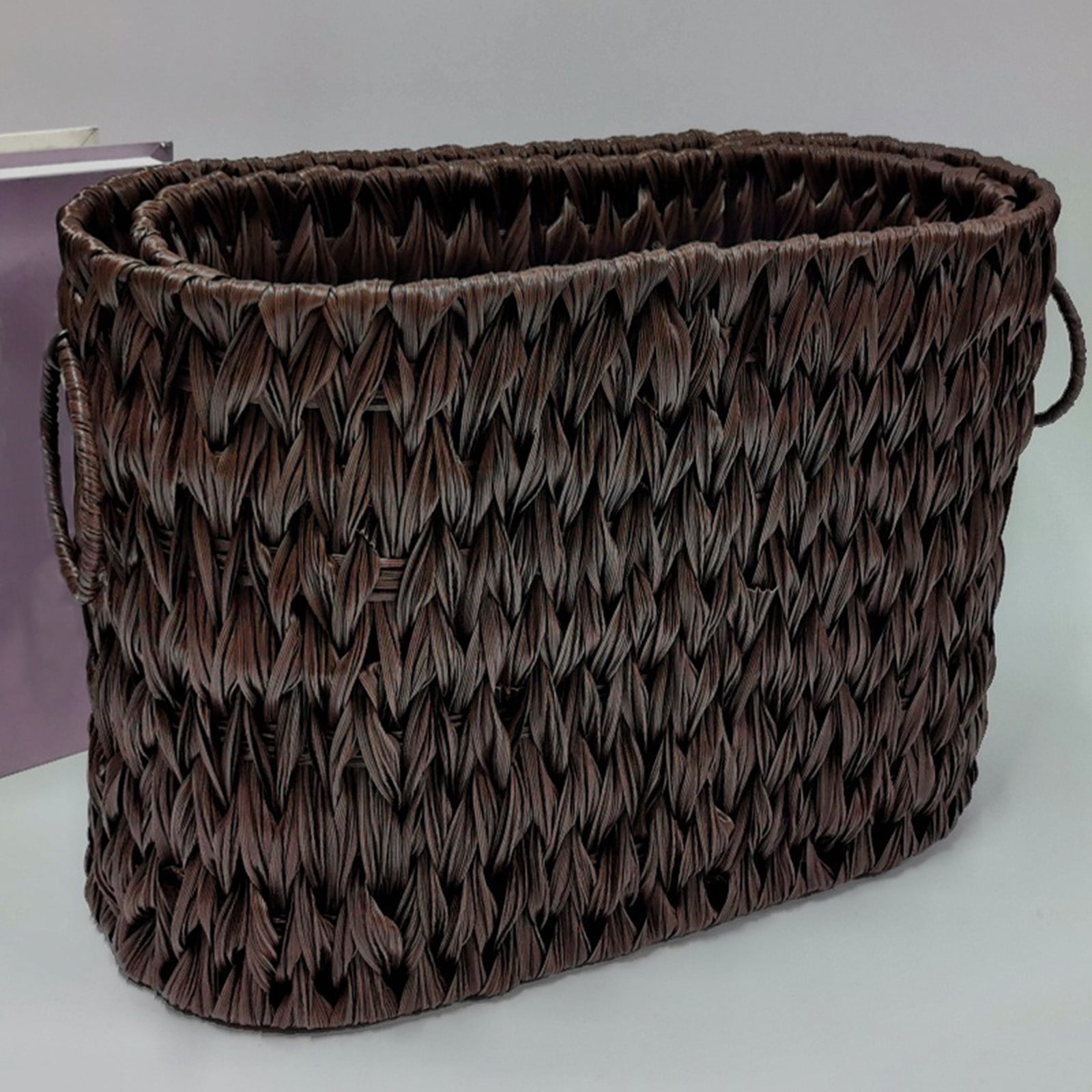 Large Waterproof Wicker Toilet Tank Basket Storage Organizer with Handles, Woven Bathroom Countertop Organizer Basket 14.17"x5.71"x10.43" for Toilet Paper and Bath Supplies