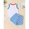 thumbnail image 3 of 4th of July Infant Clothes Suits Toddler Boy White Sleeveless Letter Print Vest + Checkerboard Drawstring Shorts 2Pcs Sets, 3 of 9