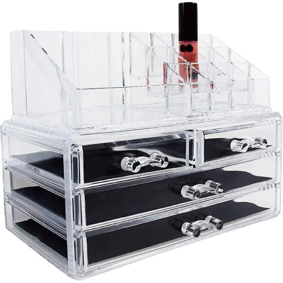 Organizador de maquillaje transparente, vitrina de cosméticos para el cuidado de la piel con 4 cajones, organizador de maquillaje, cosméticos, joyas, accesorios para el cabello