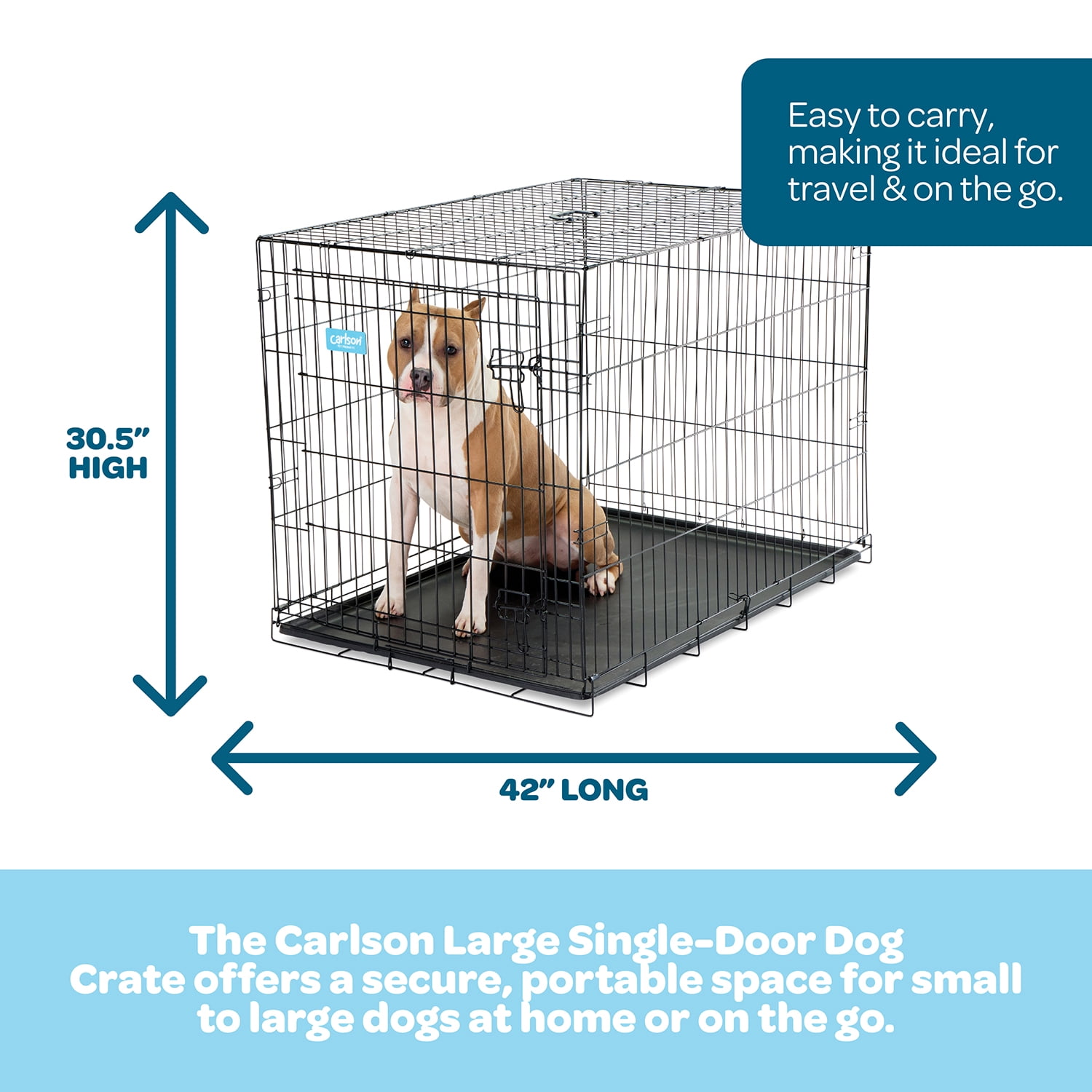 Carlson Pet Products Secure and Compact Single Door Metal Dog Crate, Large, 42"L x 28"W x 30.5"H