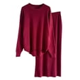 thumbnail image 1 of Womens Skirts for Fall Solid Long Sleeve Casual Knitted Skirt Set, 1 of 5