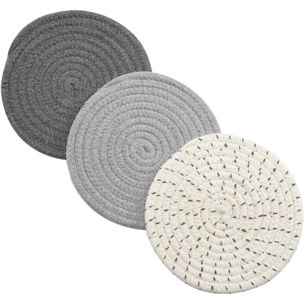Juego de agarraderas y salvamanteles de hilo de algodón 100 % puro (juego de 3) Posavasos elegantes, almohadillas para ollas calientes, tapetes para ollas calientes, reposacucharas para