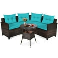 thumbnail image 4 of Gymax 4PCS Patio Furniture Set Outdoor Rattan Sectional Sofa Set w/ Turquoise Cushions, 4 of 10