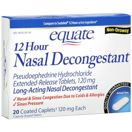 Equate: 12 Hour Non-Drowsy Long-Acting Caplets Nasal Decongestant, 24
