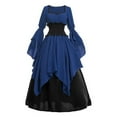 thumbnail image 7 of Wyobmus Renaissance Dress for Women Medieval Victorian Peasant Dress Trumpet Sleeve Victorian Gothic Fairy Pirate Witch Wedding Dress A-Blue, 7 of 7