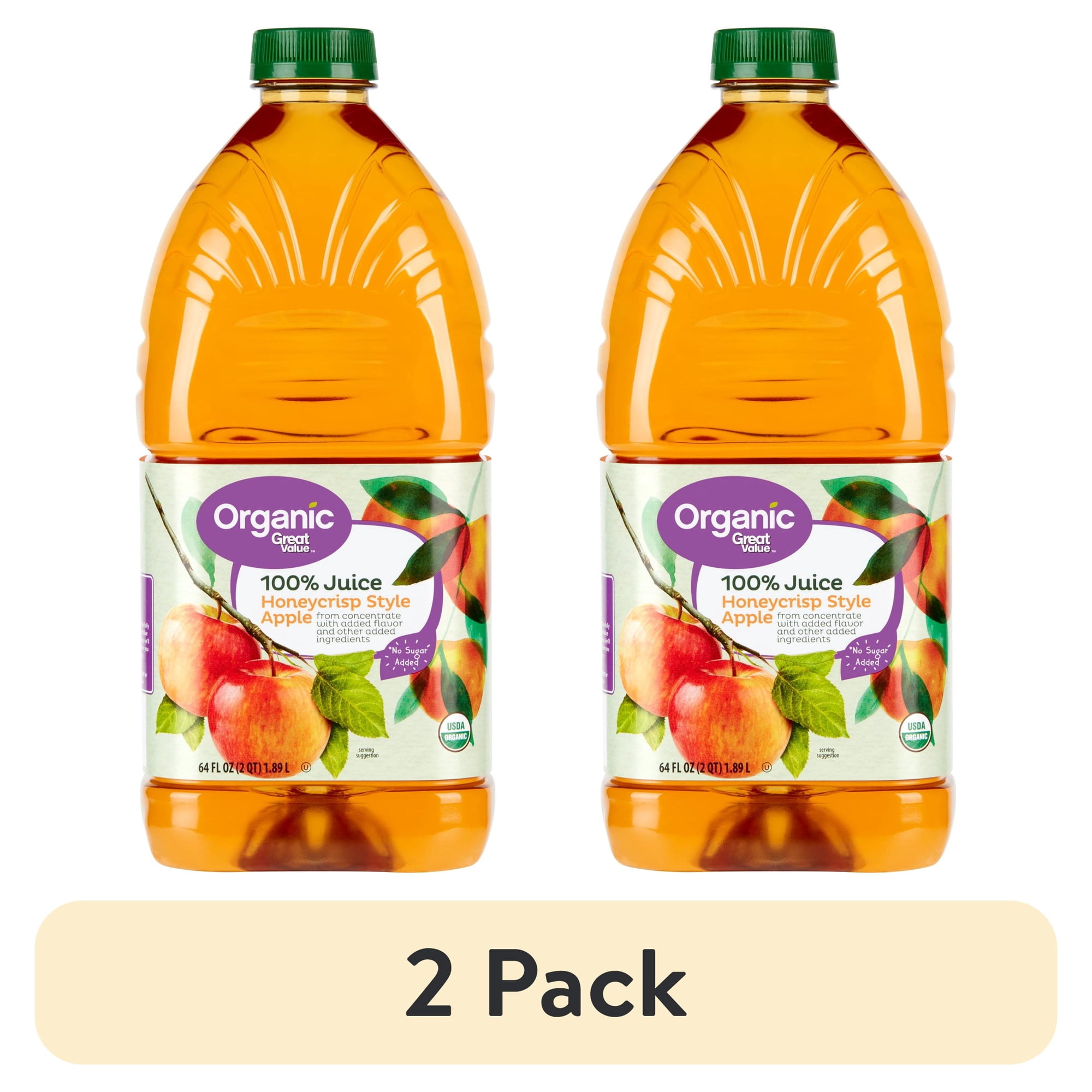 (2 pack) Great Value Organic Honeycrisp Style Apple Juice, 64 fl oz