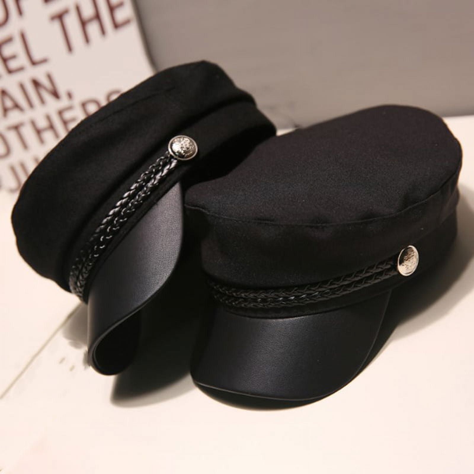 Leather Military Hat Sailor Hats Flat Top Captain Cap Travel Cadet