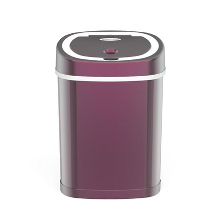 Nine Stars 4 Gallon Trash Can, Touchless Oval Office Trash Can, Burgundy Stainless Steel