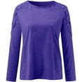 thumbnail image 5 of Purple Women's Long Sleeve T-shirt, Women'S Round Neck Solid Color Hollow Stitching Long Sleeved T Shirt,Women's Long sleeve T-shirt XXL, 5 of 5