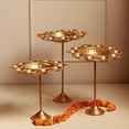 thumbnail image 2 of Decorative Metal Diya Traditional Lotus Urli Tealight Holder for Diwali Decoration | Pooja | Event | Fastivals | Christmas | Set of 3 | Size: 14"-16"-12" & Urli 10" Inches, 2 of 4