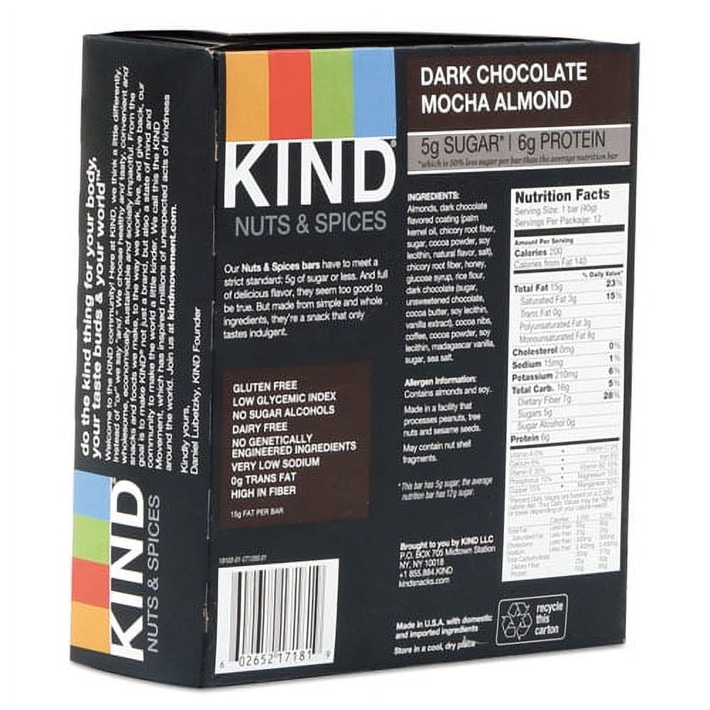 Nuts And Spices Bar, Dark Chocolate Mocha Almond, 1.4 Oz Bar, 12/box | Bundle of 10 Boxes