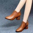 thumbnail image 2 of NECHOLOGY Botas Mujer Adulto Femenino Zapatos Botines para mujer mujer color sólido otoño tacones cuadrados cremallera botines cortos zapatos de punta redonda (Brown, 7), 2 of 4
