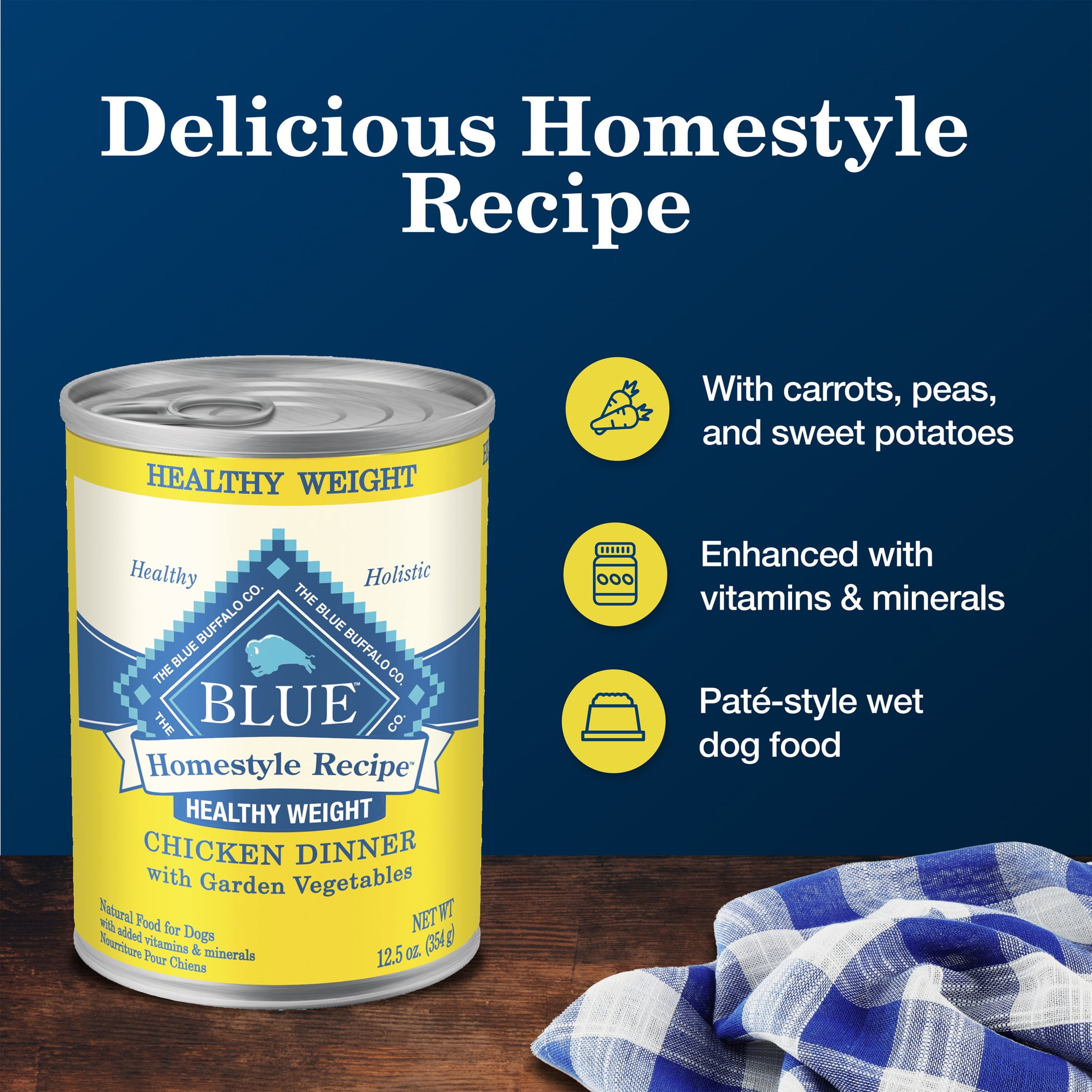 Blue Buffalo Homestyle Recipe Healthy Weight Adult Wet Dog Food, Beef Dinner, 12.5-oz. Can (Pack of 12)