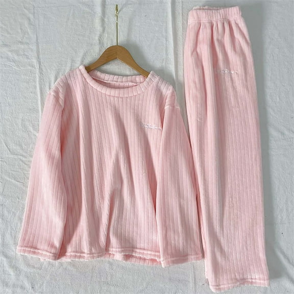 BONIXOOM Matching Christmas Pajamas Girls Christmas Pajamas Sleepwear None Long Sleeve Solid Sleepwear Sets Pink Free Size