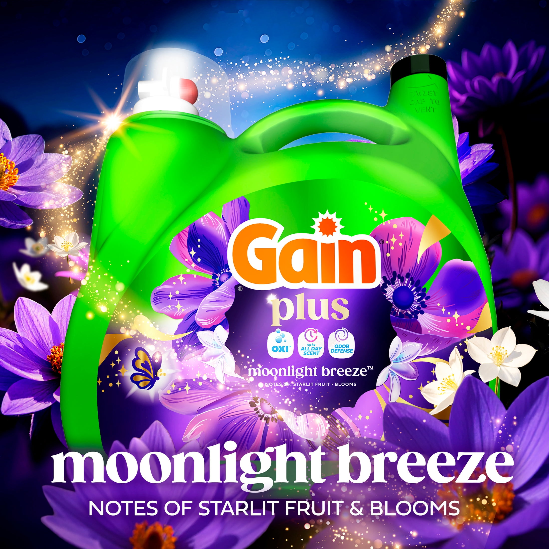Gain Plus Laundry Detergent Liquid, Now with Odor Defense + OXI, Moonlight Breeze Scent, 133 fl oz, 101 Loads