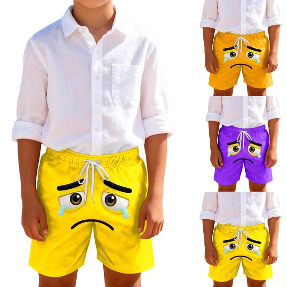 Lovzfmll Little Boy's Shorts, Funny Print Elastic Waist Pocket Shorts, Bermuda Length Lounge Outfits for 5-6 Years