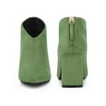 thumbnail image 2 of BLISSFUL STEP Women's Ankle Boots Faux Suede Pointed Toe Block Heel Back Zip V Cutout Booties Green 8.5, 2 of 7