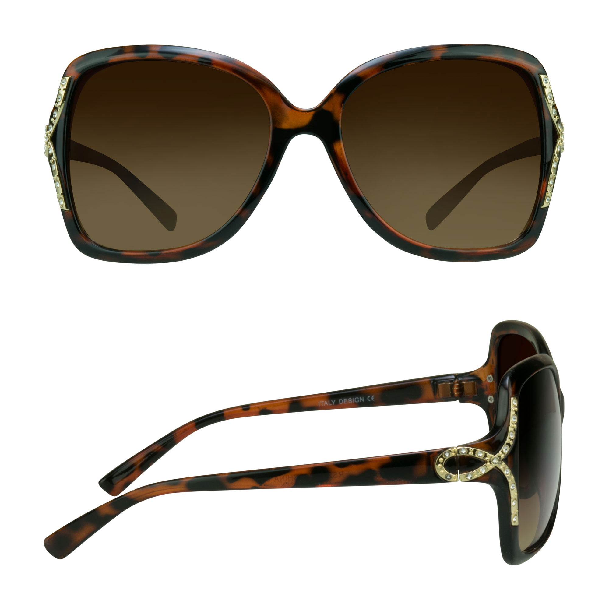 Women Rhinestone Designer sunglasses 7142 Tortoise Frame/Brown Polarized lens 