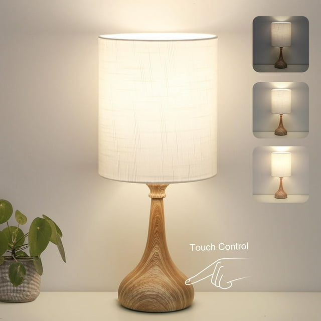Lámpara de mesa táctil regulable Boncoo, 9 W, 3000 K, base de madera