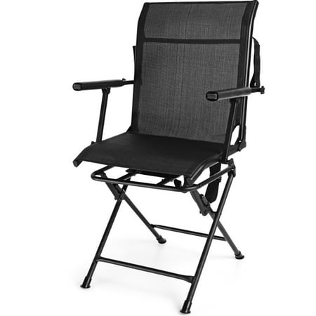 Spaco Portable Camping Swivel Chair with Armrest and Mesh Back Outdoor Folding Patio Chair Black