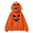 thumbnail image 2 of Rexolia Pumpkin Head Full Zip Hoodie Face Cover Costume with Smile Scared Pumpkin Print Halloween Orange XL, 2 of 3