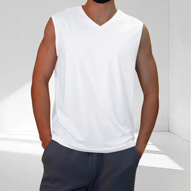 pstuiky Camisetas sin mangas para hombre, Camiseta informal de color liso sin mangas con cuello en V para hombre, interior moderno y moderno. Chaleco para hombre xl