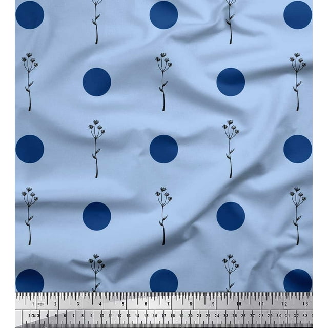 Soimoi Blue Georgette Viscose Fabric Dots & Leaves Decor Fabric Printed Yard 44 Inch Wide
