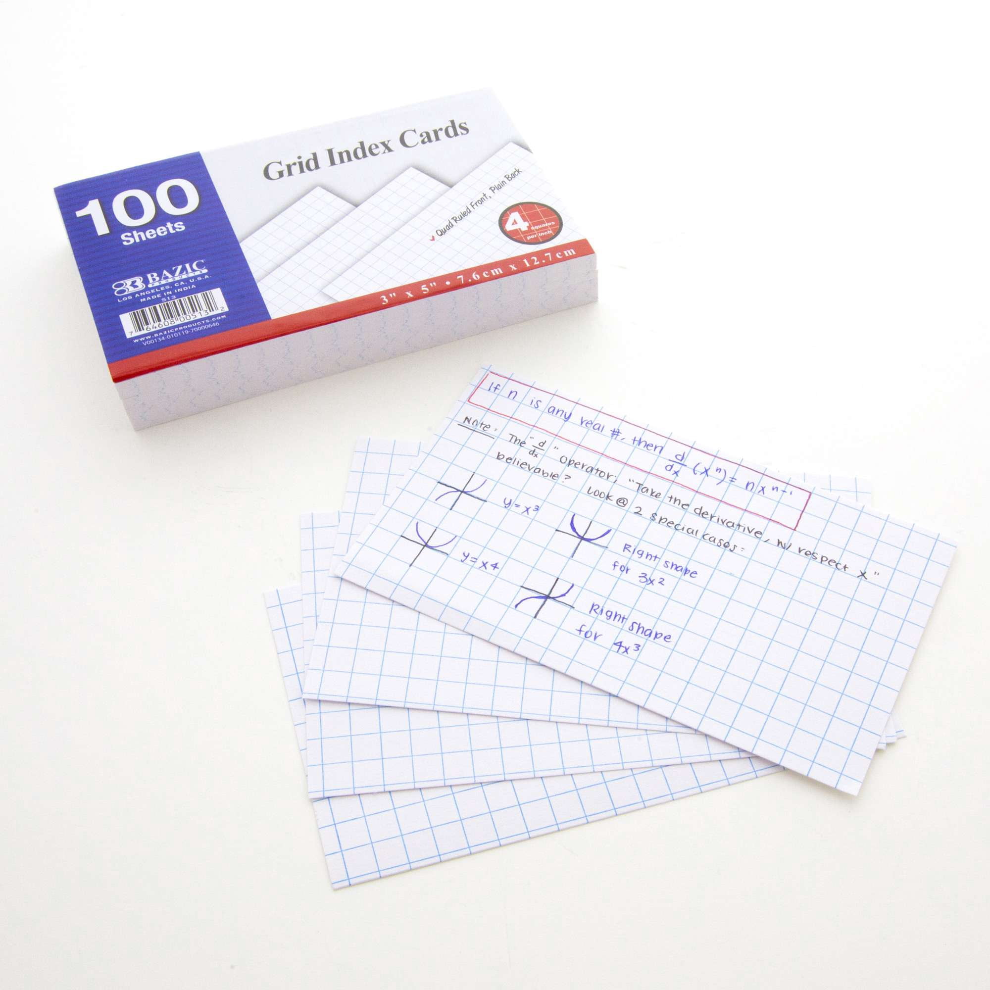 BAZIC Quad Ruled Index Cards 3"X5" 3600 Count, 4-1" Graph Ruled Lined Flashcards