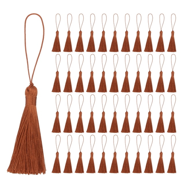 Unique Bargains 45 Pcs Mini Marque-Page Soyeux à Pompons, Fil Dentaire Doux Fait Main avec Boucle de Cordon, Rouge Brun