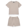 thumbnail image 2 of MAIHAN Boy Summer Clothes Soft Comfy 2 Pieces Sets T-Shirt and Shorts Cotton Summer Outfits Sets(Khaki,6-7 Years), 2 of 4