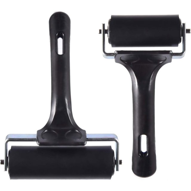 Rodillo de goma de 2 piezas, rodillo de pegamento de goma dura para herramientas de construcción, estampado, estampado, aplicación de pegado de papel tapiz, 3,8" y 2,2" (negro)