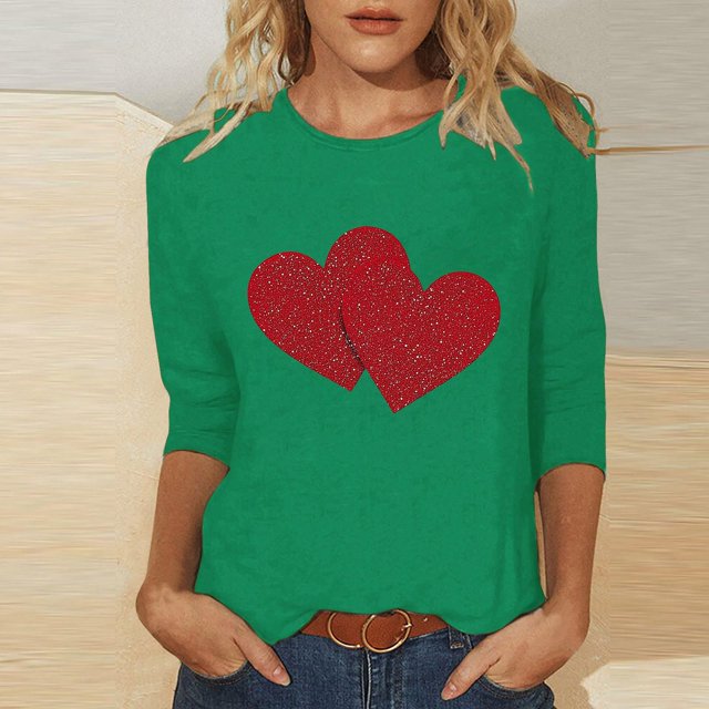 CFLVAEK Joyeuse Saint-Valentin T-Shirts pour Femmes Grande Taille T-Shirts Graphiques Double Cœur T-Shirts Décontractés à Manches Courtes T-Shirts Confortables à Col Rond Hauts des Fêtes Cadeaux de Saint-Valentin pour Elle G