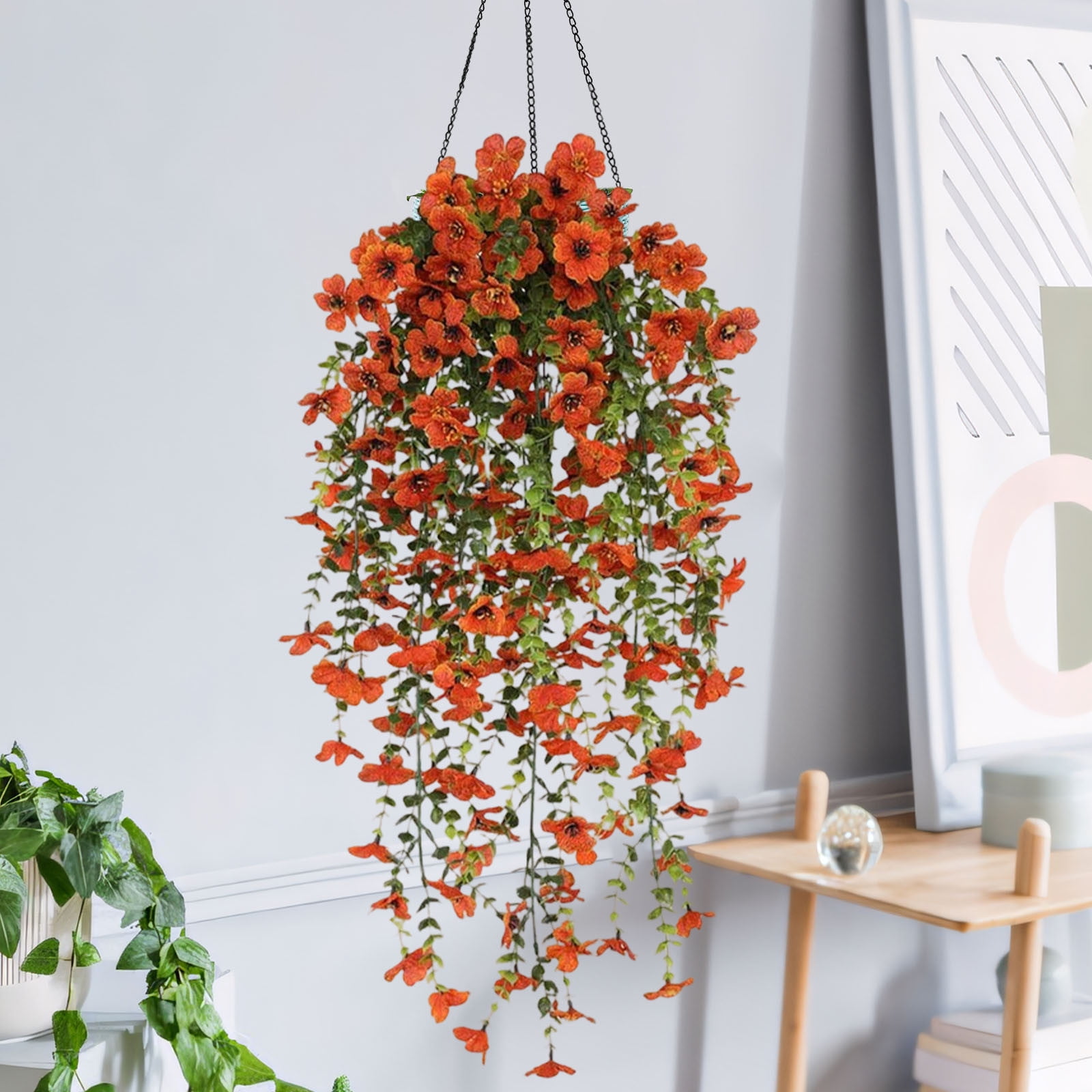 Kbndieu 2PCS Artificial Fake Hanging Flowers Plants Violet Flower for Outdoors, Faux Silk Spring Summer Flower for Garden Porch Patio Balcony Yard Wedding Decor