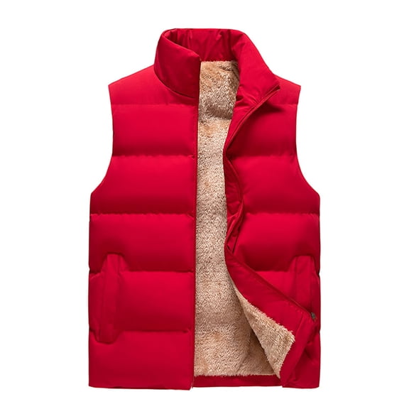 Mens Winter Vest Fleece Sherpa Lined Puffer Jacket Warm Casual Bubble Stand Collar Zip Up Thermal Outwear