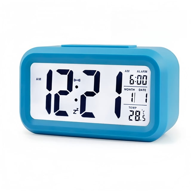 Despertador digital mejorado de plástico, pantalla de temperatura, control de luz, función de repetición, calendario, funciona con pilas, brillo ajustable, para mesita de noche, para todos