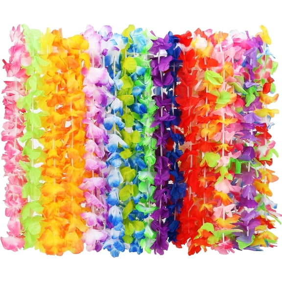 24pcs Hawaiian Leis Bulk - Premium Silk Flower Necklaces, Colorful Luau Party Favors for Tropical Beach, Pool & Summer Hula Dance Decorations