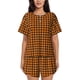 thumbnail image 1 of Balery Black And Orange Houndstooth Conjunto de Pijama para Mujer con Estampado, Dos Piezas de Manga Corta y Shorts, Ropa de Dormir Suave con Cuello Redondo y Bolsillos-Large, 1 of 6